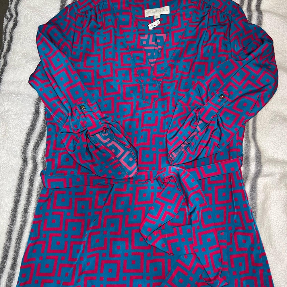 Britt Ryan 100% Silk Geometric Belt Wrap Dress/3/4 Sleeve/NWT/Size XS - Picture 10 of 12